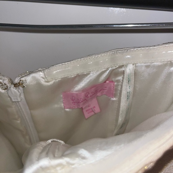 Lilly Pulitzer Blossom Cream Gold Striped Embroidered Strapless Silk Dress - Picture 8 of 10